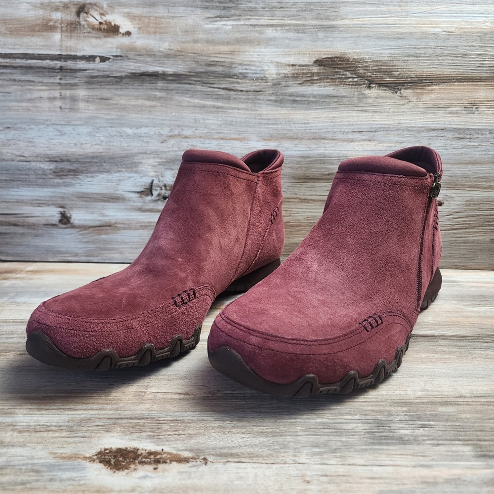 Skechers Relaxed Fit Burgundy Suede Ankle Boots 49590 Womens 11 Memory Foam
